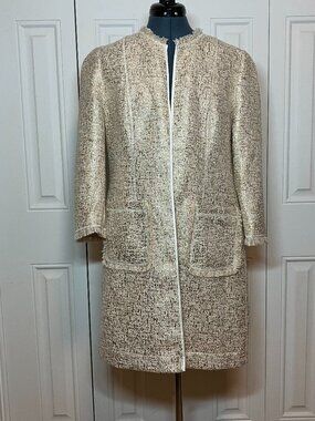 Vintage Neiman Marcus Exclusive Gold and Cream Metallic Tweed Jacket Size L